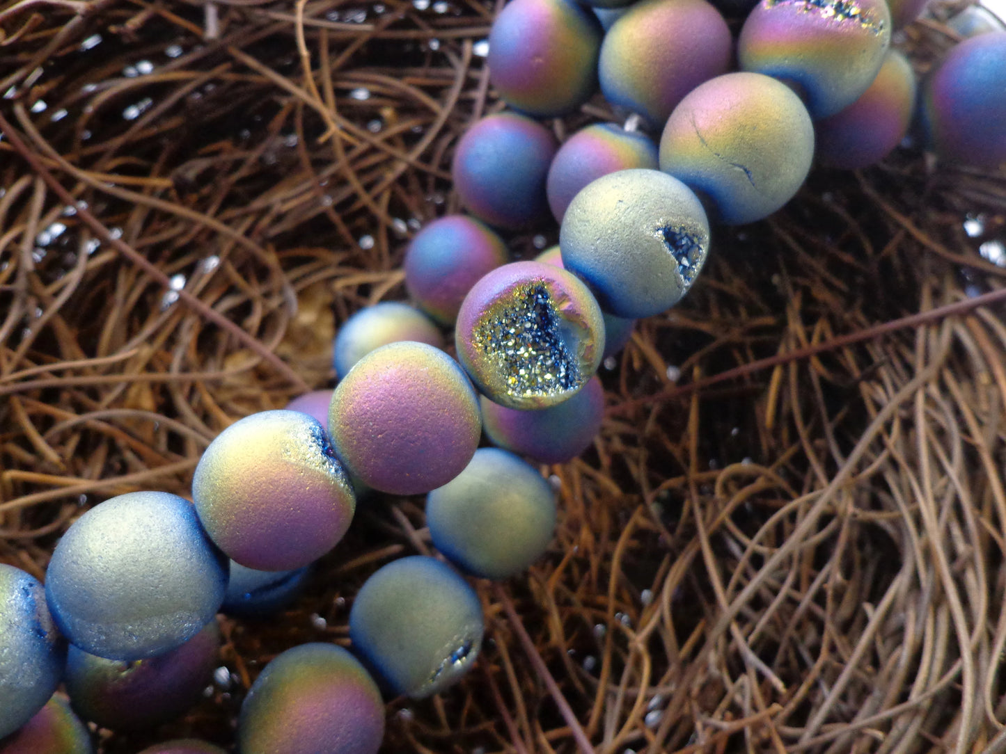 NATURAL Gemstone Druzy Agate Beads, Galaxy Smooth Round, Matte Finish, 12mm 10mm 6mm 8mm Full Strand 15.5" Great for Jewelry Making!!!