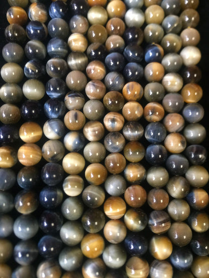 Natural HONEY BLUE tiger eye beads . Golden blue color multi color tiger eye beads 4mm 6mm 8mm 10mm 12mm round bead . Bead strand 15.5