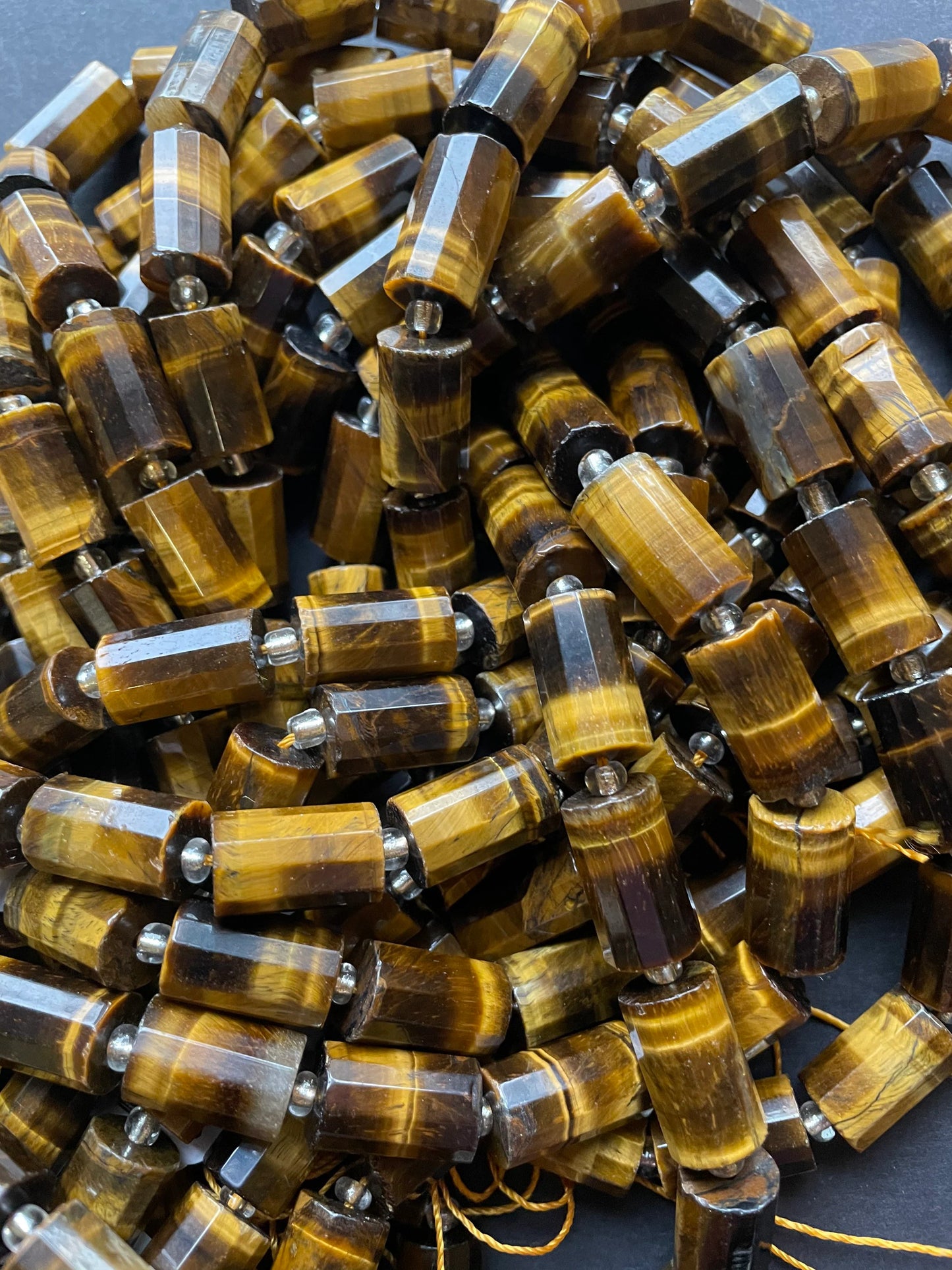 AAA Natural Tiger Eye. 12x18-11x20mm Tube Faceted Tiger Eye Bead. Gorgeous Natural Golden Brown Color Bead. Great Quality Gemstone 15.5”