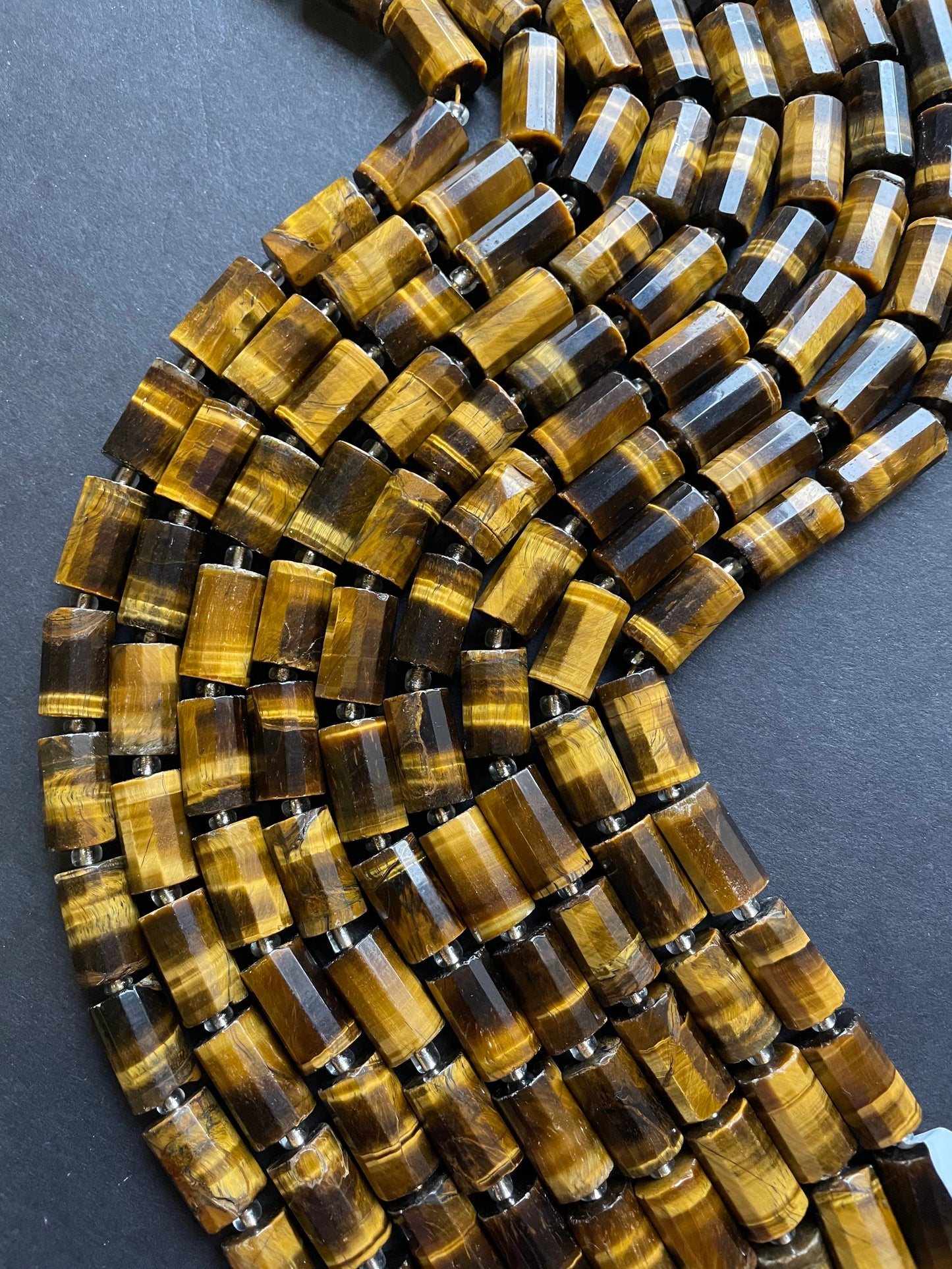 AAA Natural Tiger Eye. 12x18-11x20mm Tube Faceted Tiger Eye Bead. Gorgeous Natural Golden Brown Color Bead. Great Quality Gemstone 15.5”