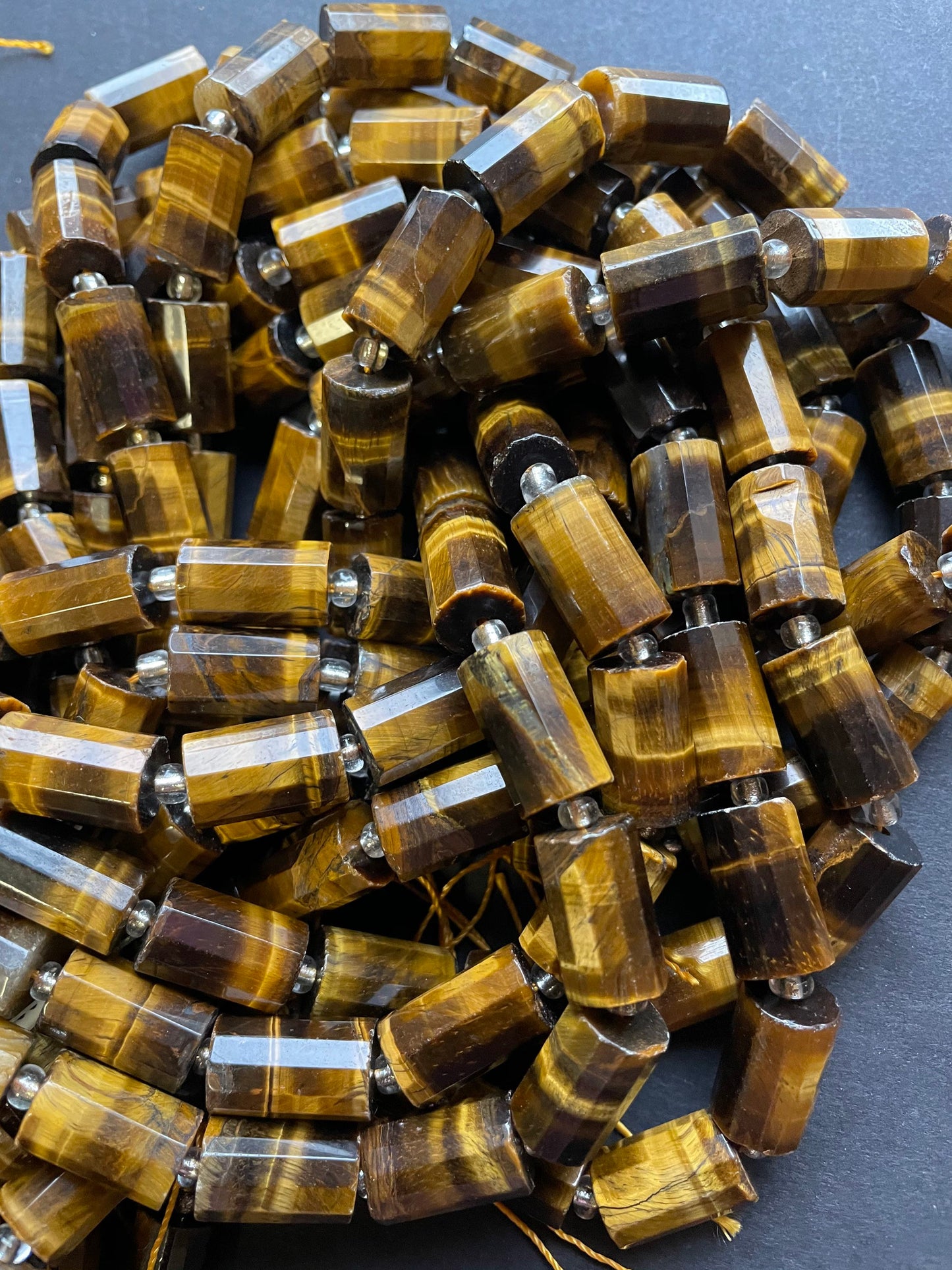 AAA Natural Tiger Eye. 12x18-11x20mm Tube Faceted Tiger Eye Bead. Gorgeous Natural Golden Brown Color Bead. Great Quality Gemstone 15.5”