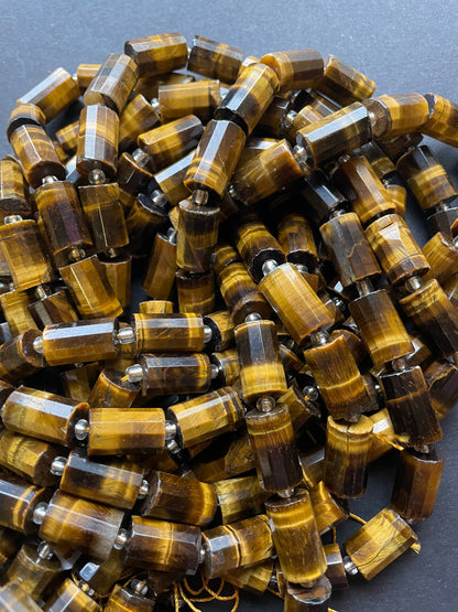 AAA Natural Tiger Eye. 12x18-11x20mm Tube Faceted Tiger Eye Bead. Gorgeous Natural Golden Brown Color Bead. Great Quality Gemstone 15.5”