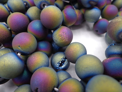 NATURAL Gemstone Druzy Agate Beads, Galaxy Smooth Round, Matte Finish, 12mm 10mm 6mm 8mm Full Strand 15.5" Great for Jewelry Making!!!