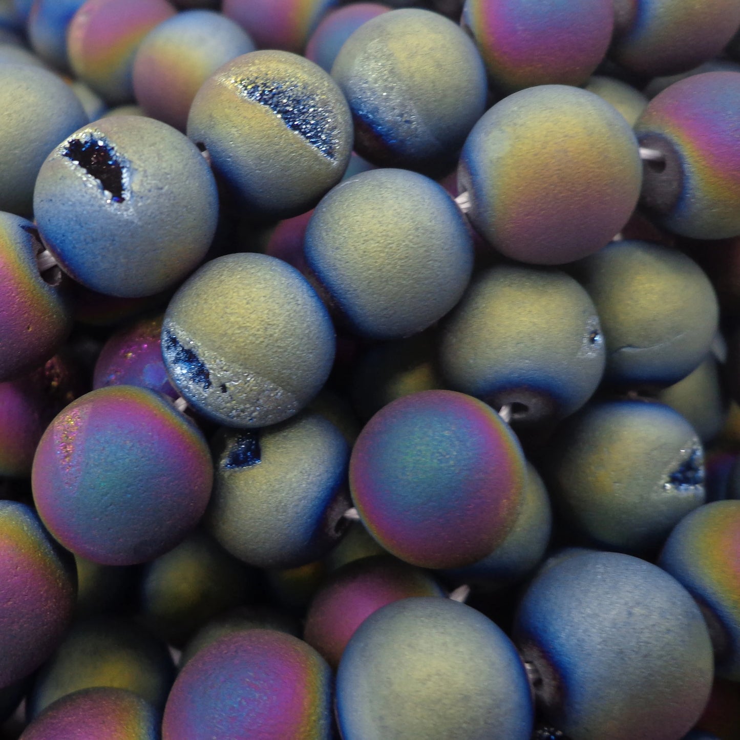 NATURAL Gemstone Druzy Agate Beads, Galaxy Smooth Round, Matte Finish, 12mm 10mm 6mm 8mm Full Strand 15.5" Great for Jewelry Making!!!