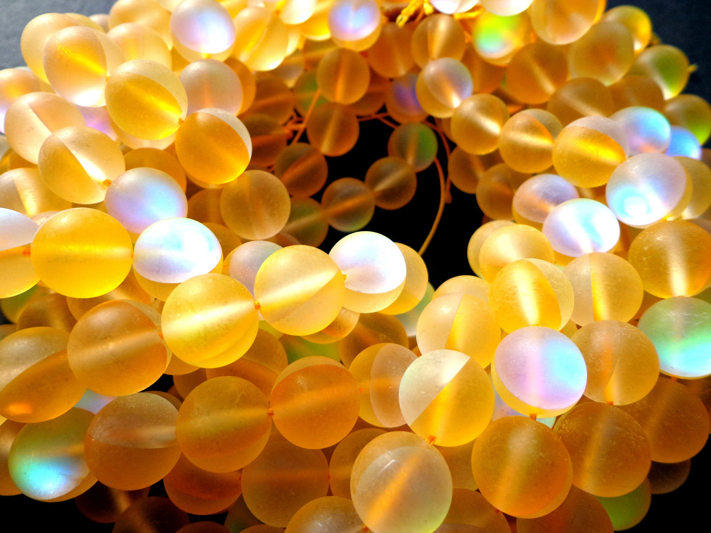 Frosted Aura Quartz Beads, 8mm,10mm,12mm beads, Round Beads, Beautiful Rainbow Matte yellow Beads, Great Quality Beads, Full Strand 15.5 inches
