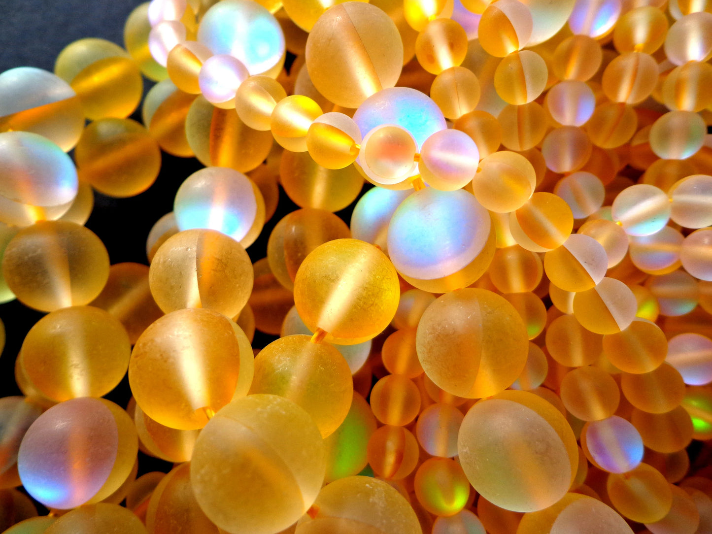Frosted Aura Quartz Beads, 8mm,10mm,12mm beads, Round Beads, Beautiful Rainbow Matte yellow Beads, Great Quality Beads, Full Strand 15.5 inches