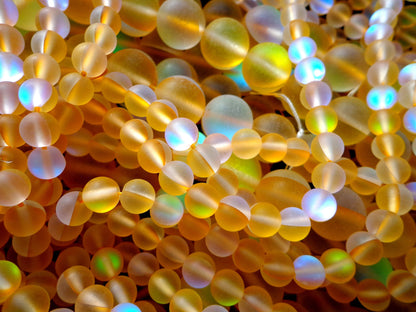 Frosted Aura Quartz Beads, 8mm,10mm,12mm beads, Round Beads, Beautiful Rainbow Matte yellow Beads, Great Quality Beads, Full Strand 15.5 inches