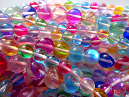 Mermaid Glass Beads, 6mm8mm,10mm,12mm beads, Round Beads, Beautiful Rainbow Colorful Beads, Great Quality Beads, Full Strand 15.5 inches