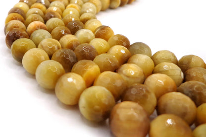 NATURAL Gemstone Gold color Tiger Eye, Faceted Round 4mm,6mm,8mm,10mm,12mm Full Strand 16" Great for JEWELRY making! Not treated in anyway!