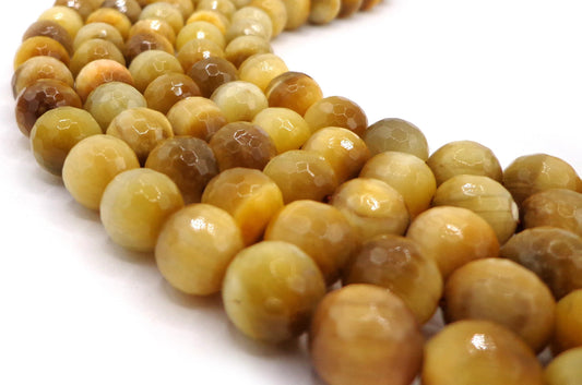 NATURAL Gemstone Gold color Tiger Eye, Faceted Round 4mm,6mm,8mm,10mm,12mm Full Strand 16" Great for JEWELRY making! Not treated in anyway!