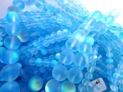 Frosted Aura Quartz Beads, 6mm,8mm,10mm,12mm beads, Round Beads, Mate Rainbow Light Blue Beads, Great Quality Beads, Full Strand 15.5 inches