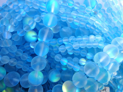 Frosted Aura Quartz Beads, 6mm,8mm,10mm,12mm beads, Round Beads, Mate Rainbow Light Blue Beads, Great Quality Beads, Full Strand 15.5 inches