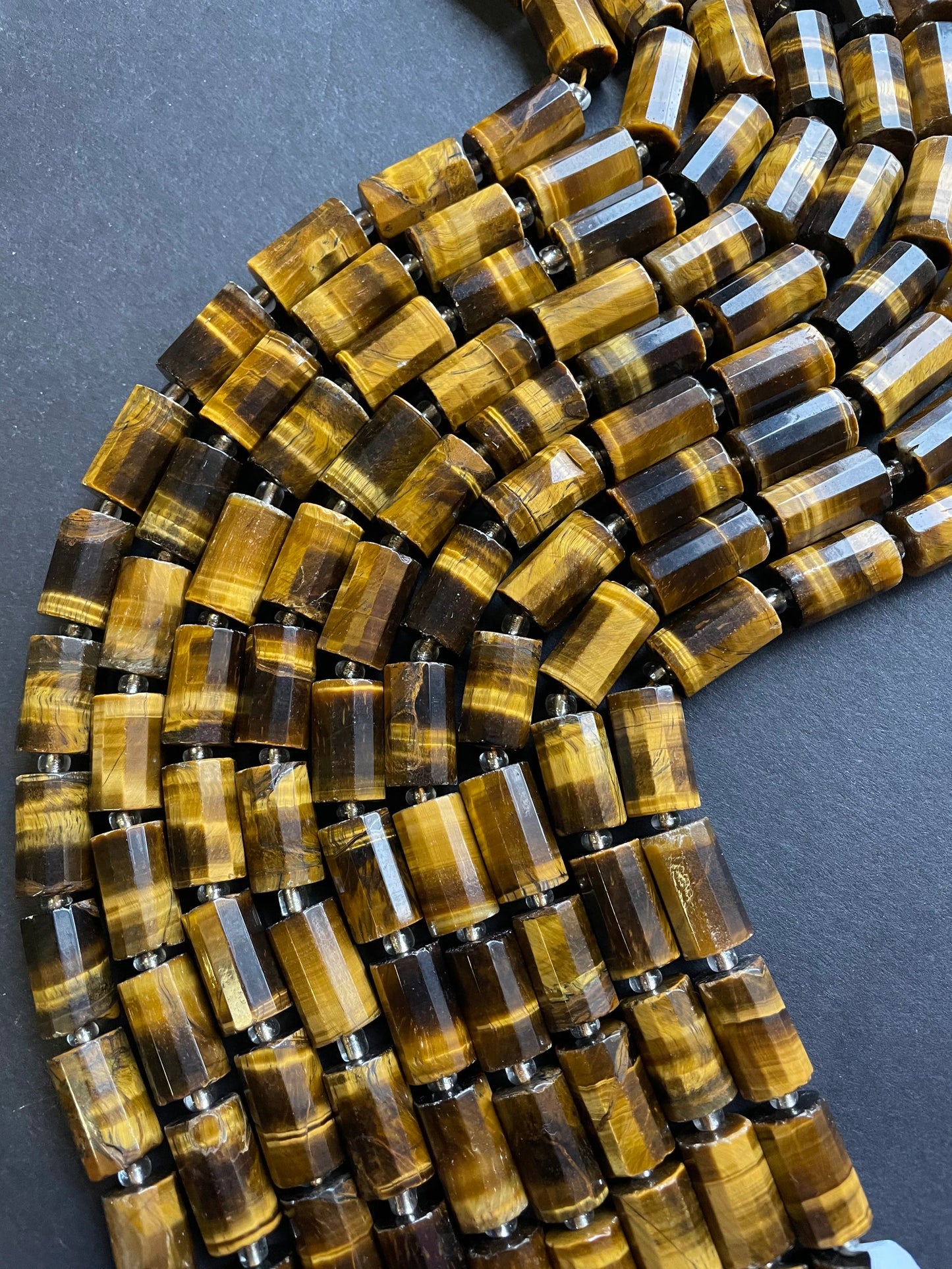 AAA Natural Tiger Eye. 12x18-11x20mm Tube Faceted Tiger Eye Bead. Gorgeous Natural Golden Brown Color Bead. Great Quality Gemstone 15.5”