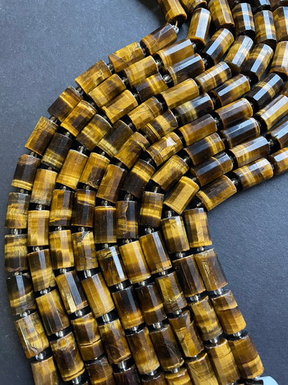 AAA Natural Tiger Eye. 12x18-11x20mm Tube Faceted Tiger Eye Bead. Gorgeous Natural Golden Brown Color Bead. Great Quality Gemstone 15.5”