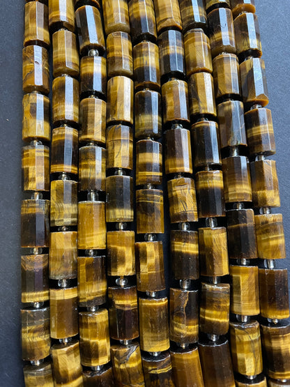 AAA Natural Tiger Eye. 12x18-11x20mm Tube Faceted Tiger Eye Bead. Gorgeous Natural Golden Brown Color Bead. Great Quality Gemstone 15.5”