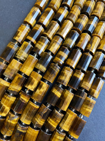 AAA Natural Tiger Eye. 12x18-11x20mm Tube Faceted Tiger Eye Bead. Gorgeous Natural Golden Brown Color Bead. Great Quality Gemstone 15.5”