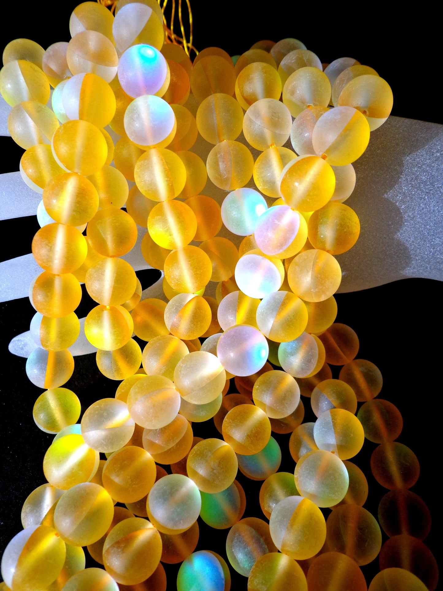 Frosted Aura Quartz Beads, 8mm,10mm,12mm beads, Round Beads, Beautiful Rainbow Matte yellow Beads, Great Quality Beads, Full Strand 15.5 inches