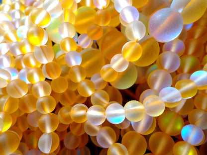Frosted Aura Quartz Beads, 8mm,10mm,12mm beads, Round Beads, Beautiful Rainbow Matte yellow Beads, Great Quality Beads, Full Strand 15.5 inches