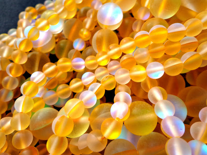 Frosted Aura Quartz Beads, 8mm,10mm,12mm beads, Round Beads, Beautiful Rainbow Matte yellow Beads, Great Quality Beads, Full Strand 15.5 inches