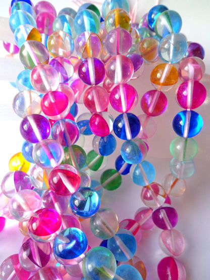 Mermaid Glass Beads, 6mm8mm,10mm,12mm beads, Round Beads, Beautiful Rainbow Colorful Beads, Great Quality Beads, Full Strand 15.5 inches