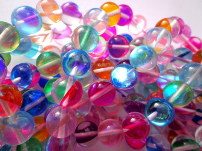 Mermaid Glass Beads, 6mm8mm,10mm,12mm beads, Round Beads, Beautiful Rainbow Colorful Beads, Great Quality Beads, Full Strand 15.5 inches