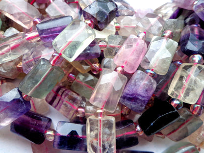 AAA Natural Fluorite Gemstone Beads, 14x9mm Faceted Rectangle Shape Beads, Beautiful Purple Beads, Great Quality Bead! Full length 15.5"