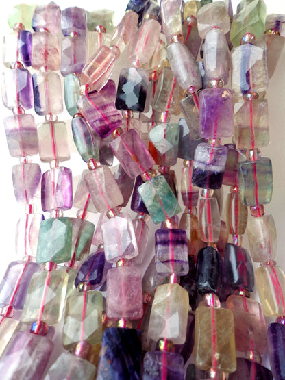 AAA Natural Fluorite Gemstone Beads, 14x9mm Faceted Rectangle Shape Beads, Beautiful Purple Beads, Great Quality Bead! Full length 15.5"