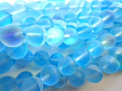 Frosted Aura Quartz Beads, 6mm,8mm,10mm,12mm beads, Round Beads, Mate Rainbow Light Blue Beads, Great Quality Beads, Full Strand 15.5 inches