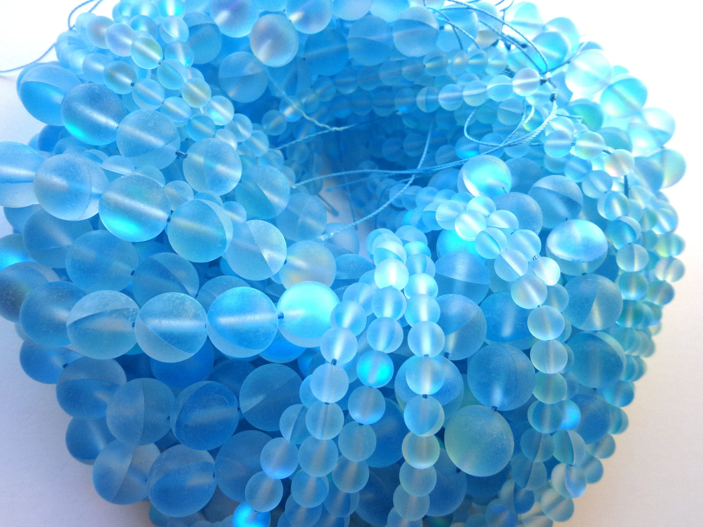 Frosted Aura Quartz Beads, 6mm,8mm,10mm,12mm beads, Round Beads, Mate Rainbow Light Blue Beads, Great Quality Beads, Full Strand 15.5 inches
