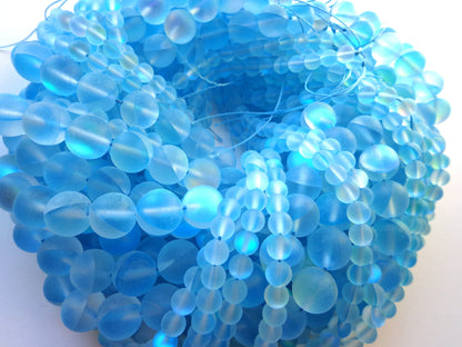 Frosted Aura Quartz Beads, 6mm,8mm,10mm,12mm beads, Round Beads, Mate Rainbow Light Blue Beads, Great Quality Beads, Full Strand 15.5 inches