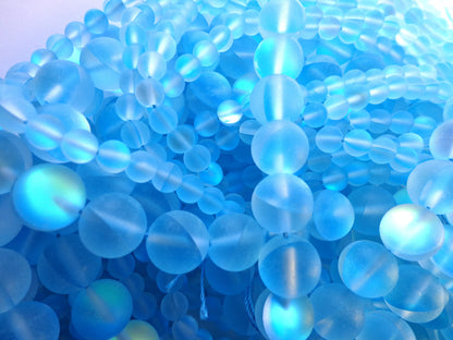 Frosted Aura Quartz Beads, 6mm,8mm,10mm,12mm beads, Round Beads, Mate Rainbow Light Blue Beads, Great Quality Beads, Full Strand 15.5 inches