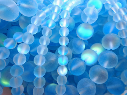 Frosted Aura Quartz Beads, 6mm,8mm,10mm,12mm beads, Round Beads, Mate Rainbow Light Blue Beads, Great Quality Beads, Full Strand 15.5 inches