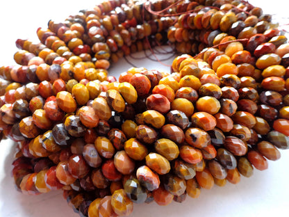 AAA Natural Tiger Eye Gemstone Beads, 6x9mm Faceted Rondelle Shape Beads, Beautiful Brown Red Beads, Great Quality Bead! Full length 15.5"
