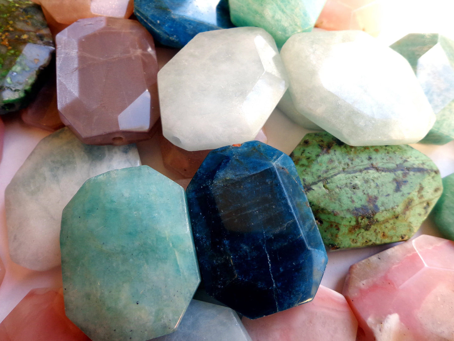 Bulk 10 Gemstone Pendants, Moonstone/Aquamarine/Africa Turquoise/Apatite/Amazonite/Opal, 34x25mm, Wholesale price. Great for JEWELRY making!