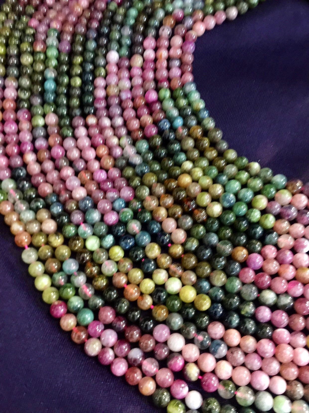 Gemstone beads tourmaline beads. 5mm round beads . Multi color beads. Yellow . Pink green natural gemstone beads . Full strand 15.5” beads