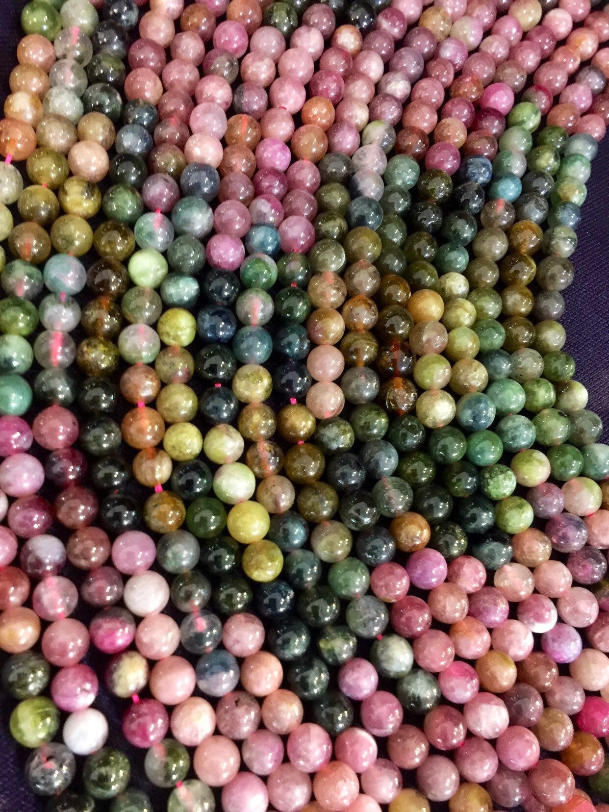 Gemstone beads tourmaline beads. 5mm round beads . Multi color beads. Yellow . Pink green natural gemstone beads . Full strand 15.5” beads