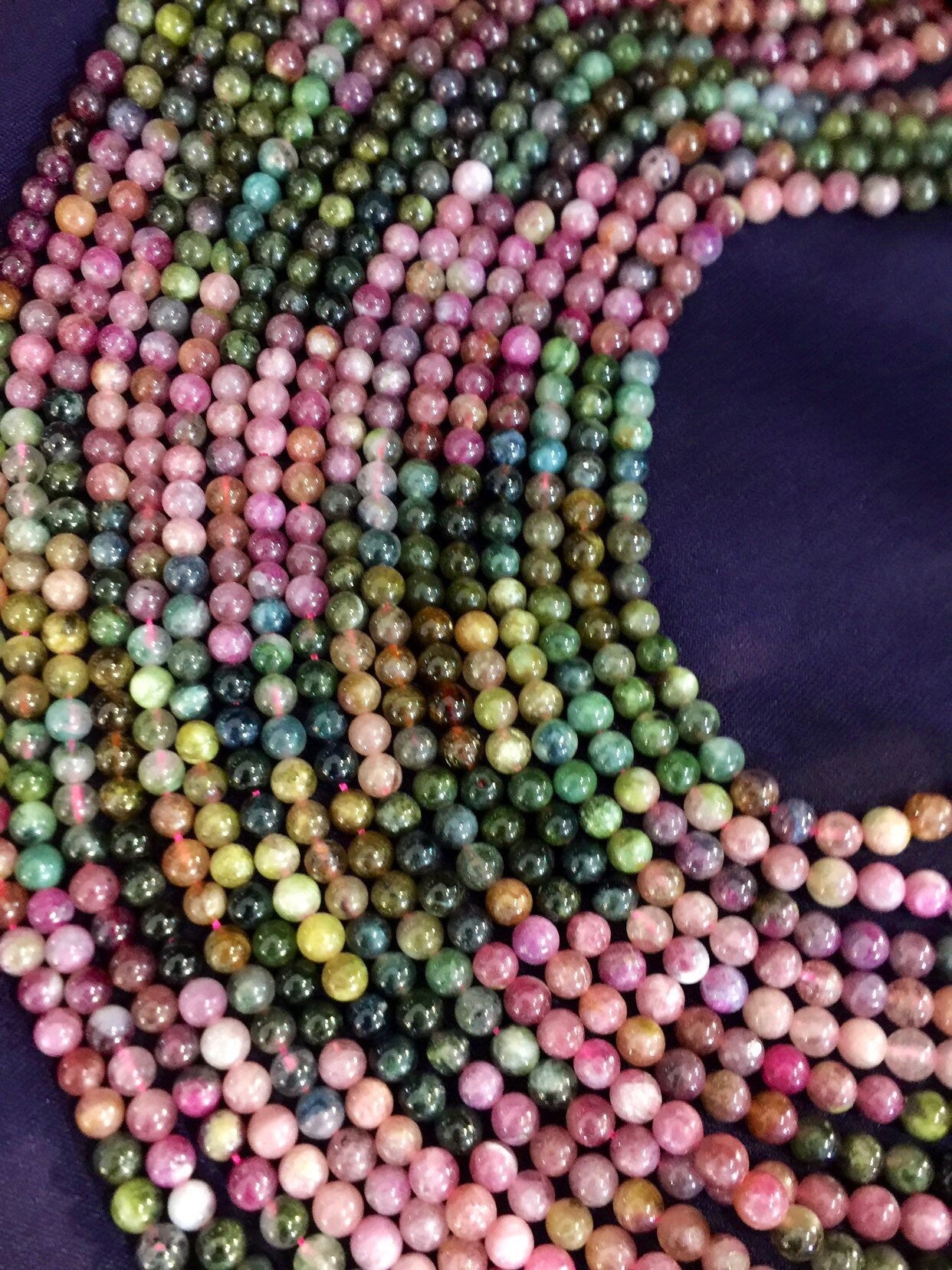 Gemstone beads tourmaline beads. 5mm round beads . Multi color beads. Yellow . Pink green natural gemstone beads . Full strand 15.5” beads