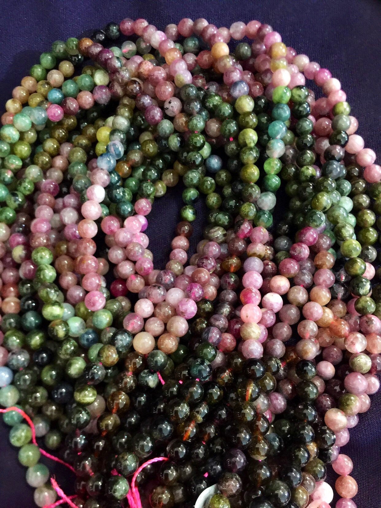 Gemstone beads tourmaline beads. 5mm round beads . Multi color beads. Yellow . Pink green natural gemstone beads . Full strand 15.5” beads