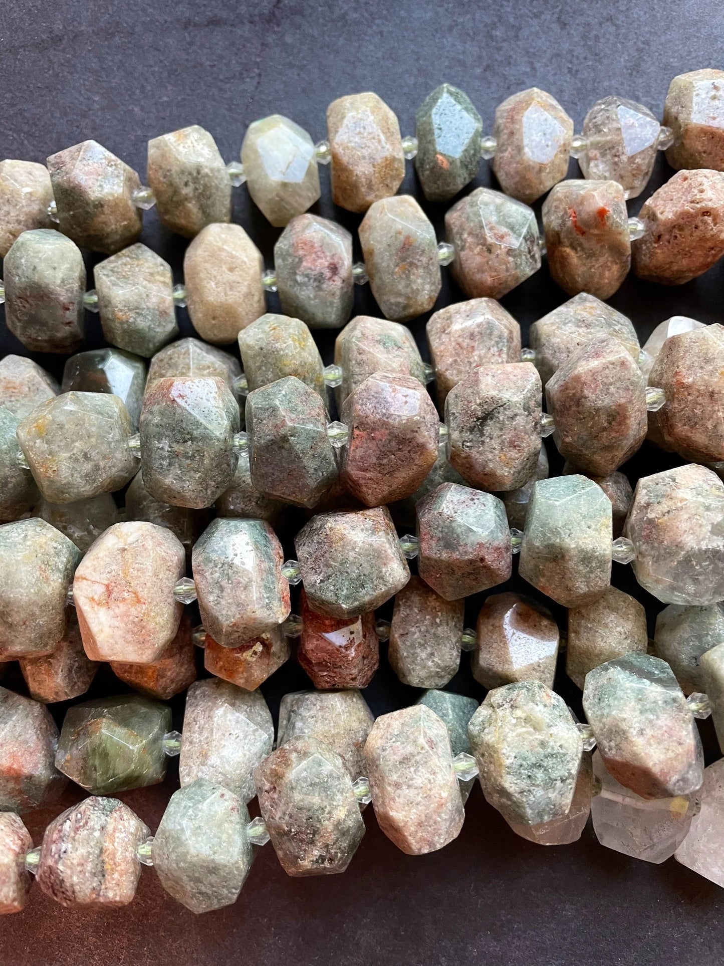 Natural green garnet stone bead. Faceted nugget shape 16x20mm beautiful natural organic green color gemstone. 15.5” strand