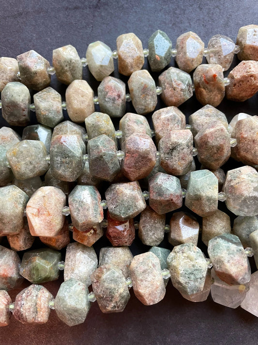 Natural green garnet stone bead. Faceted nugget shape 16x20mm beautiful natural organic green color gemstone. 15.5” strand
