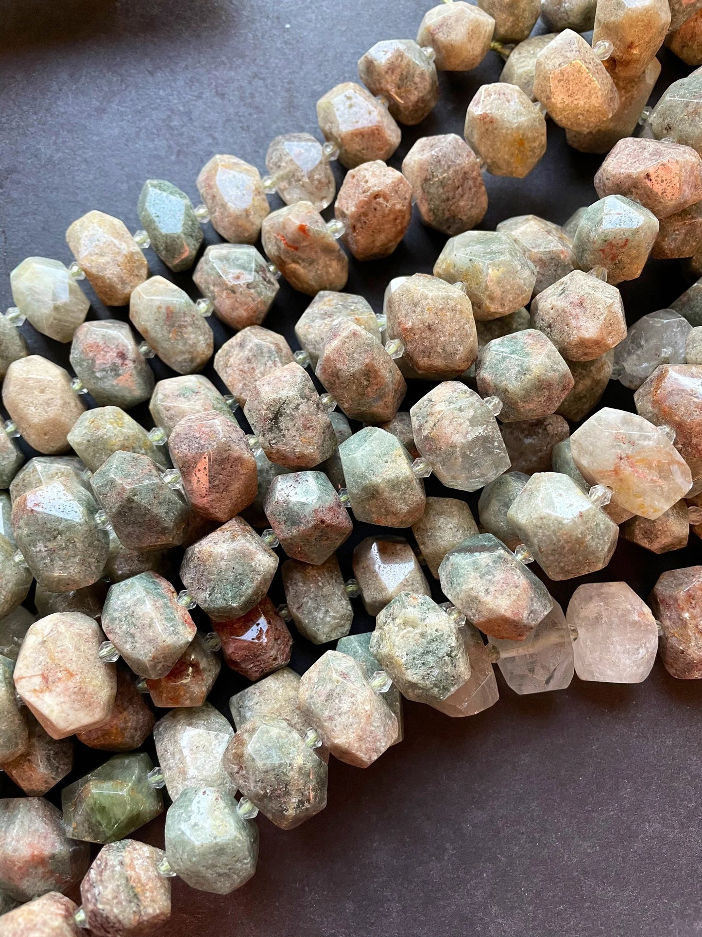 Natural green garnet stone bead. Faceted nugget shape 16x20mm beautiful natural organic green color gemstone. 15.5” strand