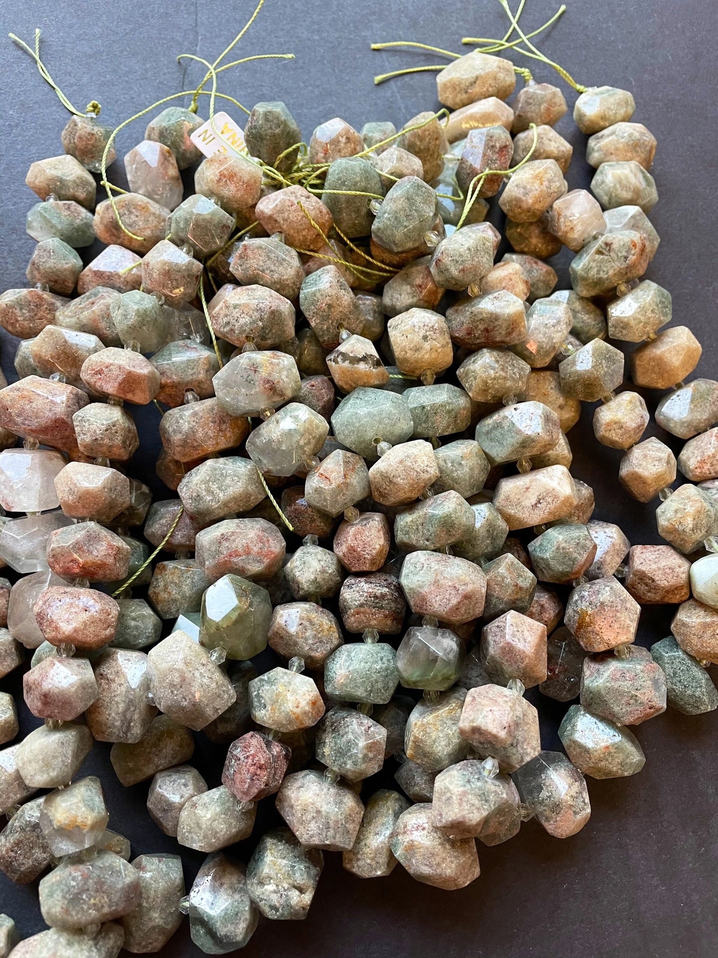 Natural green garnet stone bead. Faceted nugget shape 16x20mm beautiful natural organic green color gemstone. 15.5” strand