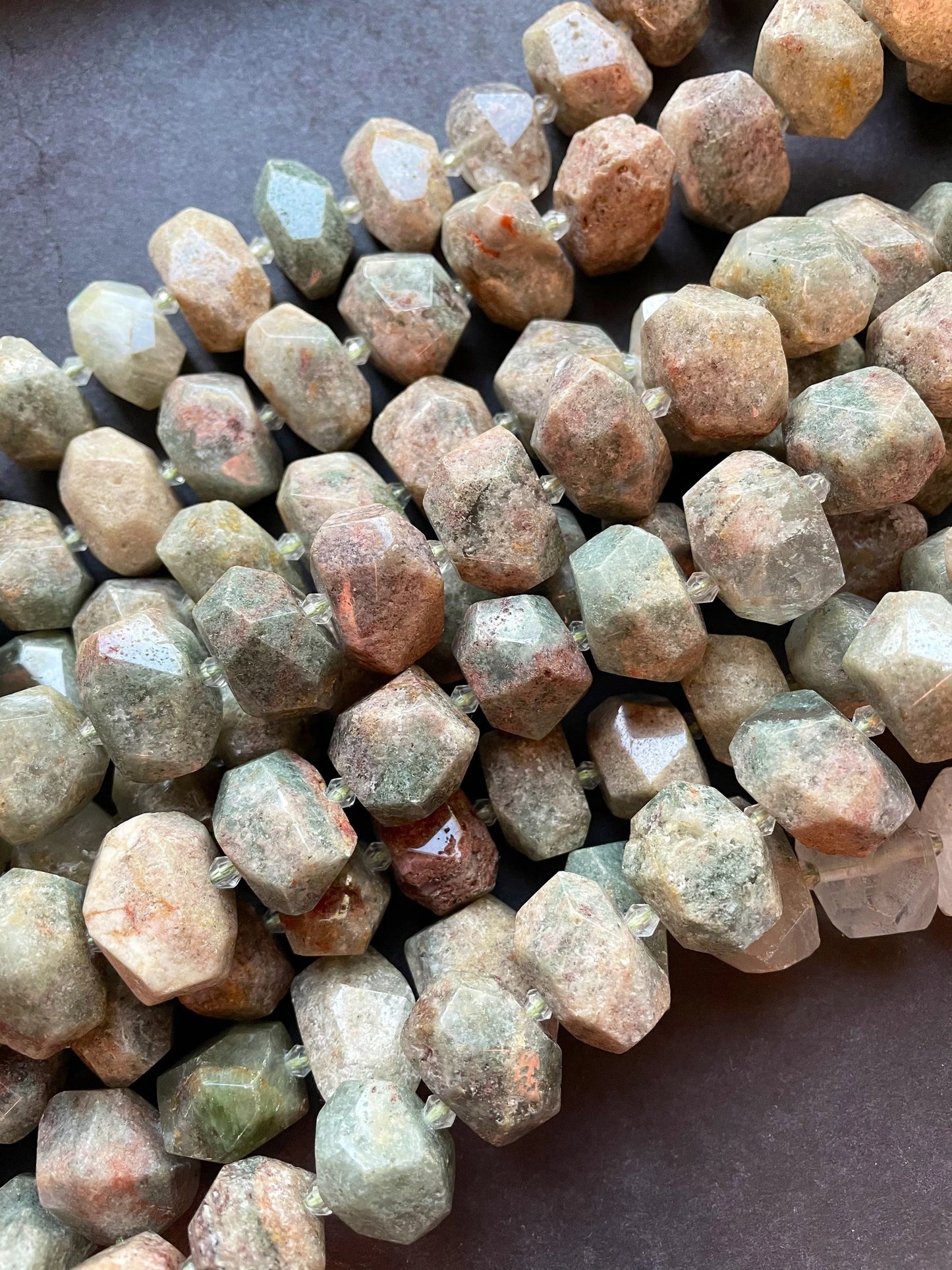 Natural green garnet stone bead. Faceted nugget shape 16x20mm beautiful natural organic green color gemstone. 15.5” strand