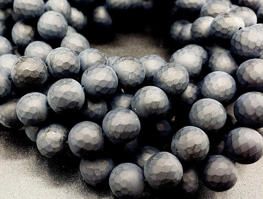 Matte Faceted Black Onyx Beads: Natural Gemstone Round Beads 4-12mm