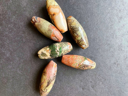 Natural Ocean Jasper Stone Pendant. 14x50mm Tuba Shape Pendant. Gorgeous Brown Orange Color Gemstone Pendant