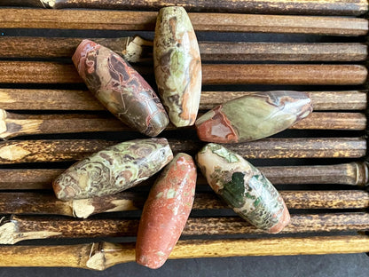 Natural Ocean Jasper Stone Pendant. 14x50mm Tuba Shape Pendant. Gorgeous Brown Orange Color Gemstone Pendant