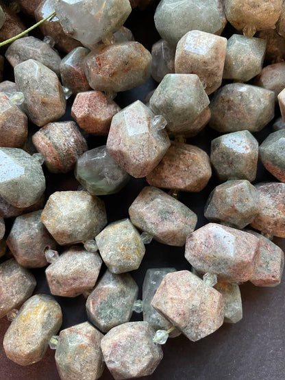 Natural green garnet stone bead. Faceted nugget shape 16x20mm beautiful natural organic green color gemstone. 15.5” strand