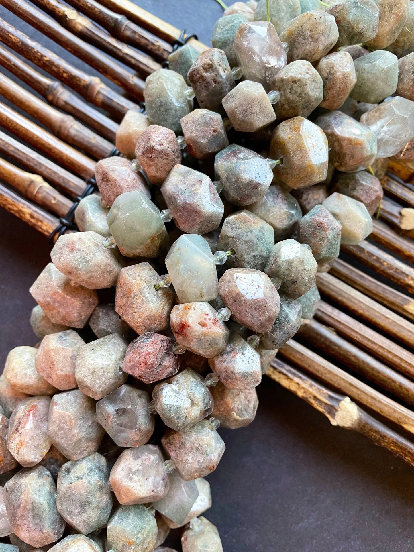 Natural green garnet stone bead. Faceted nugget shape 16x20mm beautiful natural organic green color gemstone. 15.5” strand