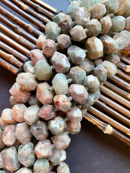 Natural green garnet stone bead. Faceted nugget shape 16x20mm beautiful natural organic green color gemstone. 15.5” strand
