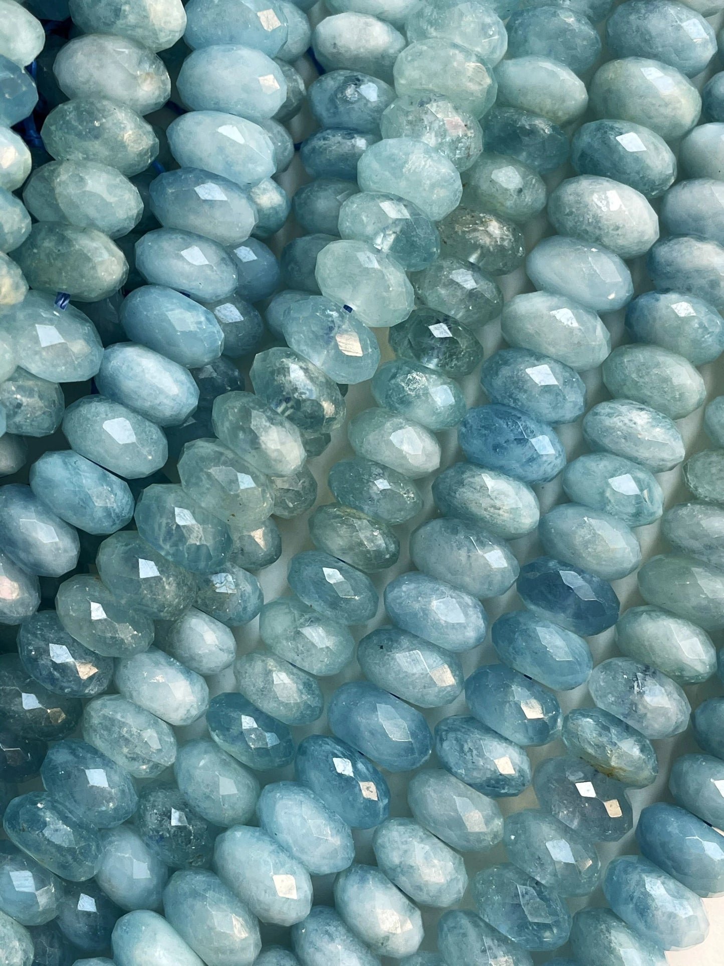 AAA Natural Blue Aquamarine Stone Bead. Faceted 4x7m, 5x8mm, 6x9mm, 6x10mm Rondelle Shape. Beautiful Natural Blue Color. Real Nice Quality!